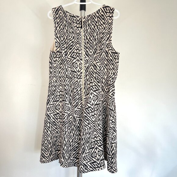 Sz 14- Anthro Maeve Abstract Geometric Black White Fit & Flare Sleeveless Dress - Picture 7 of 16